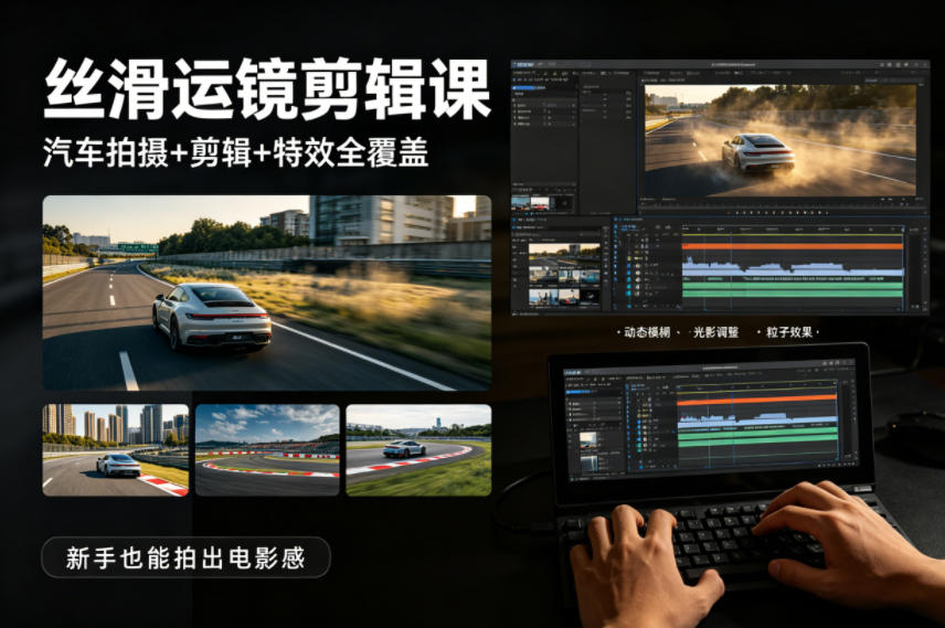 大叔丝滑运镜剪辑课，汽车拍摄+剪辑+特效全覆盖，新手也能拍出电影感-52项目站