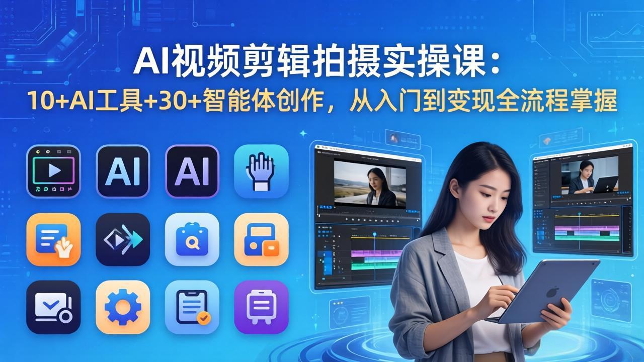 AI 视频剪辑拍摄实操课：10+AI工具+30+智能体创作，从入门到变现全流程掌握-52项目站