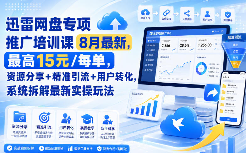 迅雷网盘专项推广培训课8月最新，最高15米/每单，资源分享+精准引流+用户转化，系统拆解最新实操玩法(更新0903)-52项目站