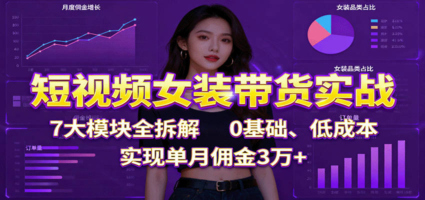 短视频女装带货实战:7大模块全拆解,0基础、低成本,实现单月佣金3万+-52项目站