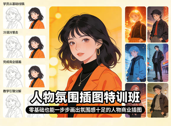 人物氛围插图特训班,零基础也能一步步画出氛围感十足的人物商业插图-52项目站