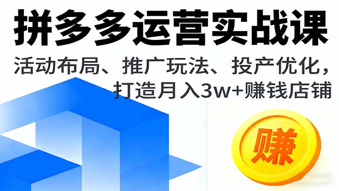 拼多多运营实战课，活动布局、推广玩法、投产优化，打造月入3w+赚钱店铺-52项目站