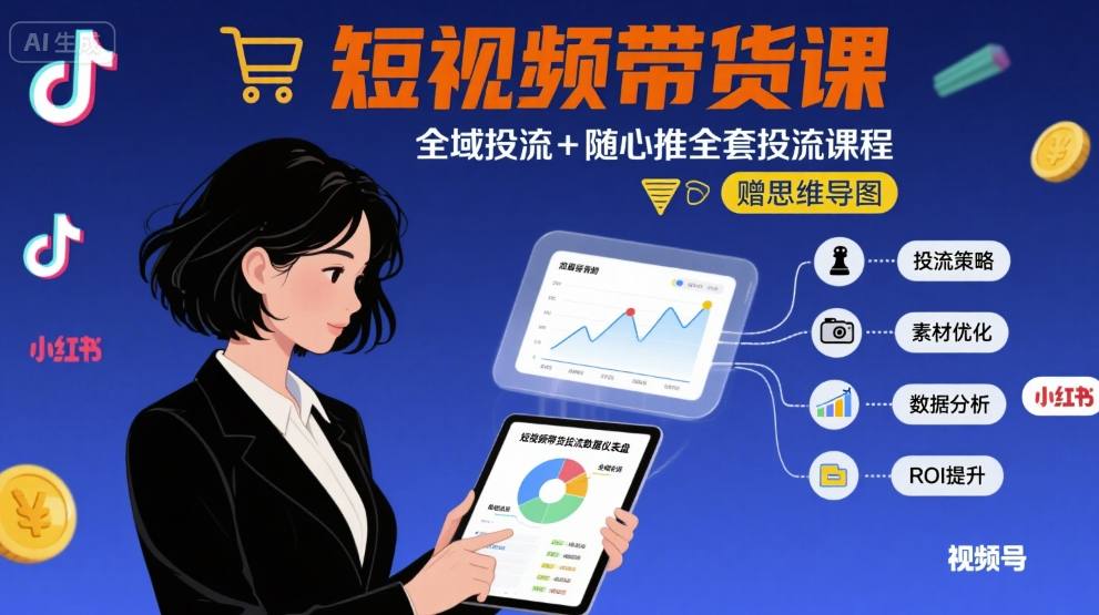 最新短视频带货课，全域投流+随心推全套投流课程+思维导图-52项目站