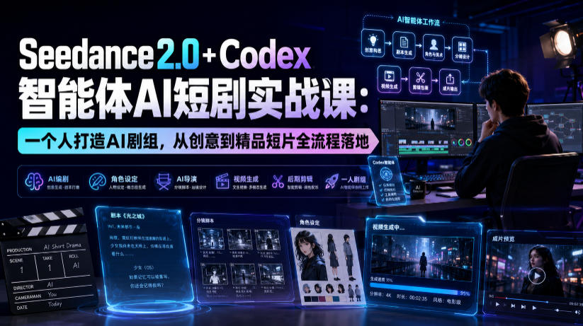 Seedance2.0+Codex智能体AI短剧实战课：一个人打造AI剧组，从创意到精品短片全流程-52项目站