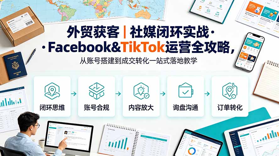 外贸获客｜社媒闭环实战·Facebook&TikTok运营全攻略，从账号搭建到成交转化一站式落地教学-52项目站
