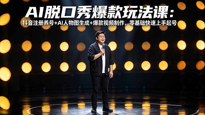 AI脱口秀爆款玩法课：抖音注册养号+AI人物图生成+爆款视频制作，零基础快速上手起号-52项目站