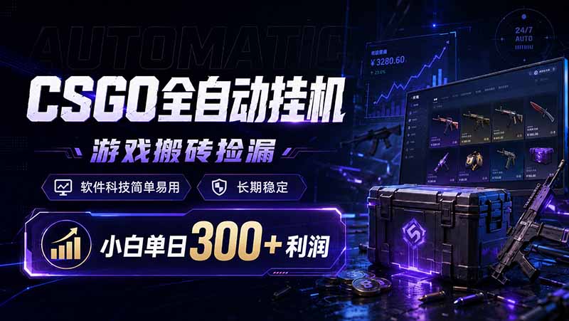CSGO全自动挂机，游戏搬砖捡漏，软件科技简单易用，长期稳定，小白单日300+利润-52项目站