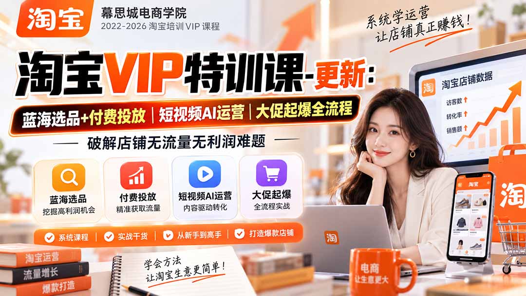 淘宝VIP特训课-更新1016:蓝海选品+付费投放|短视频AI运营|大促起爆全流程,破解店铺无流量无利润难题-52项目站