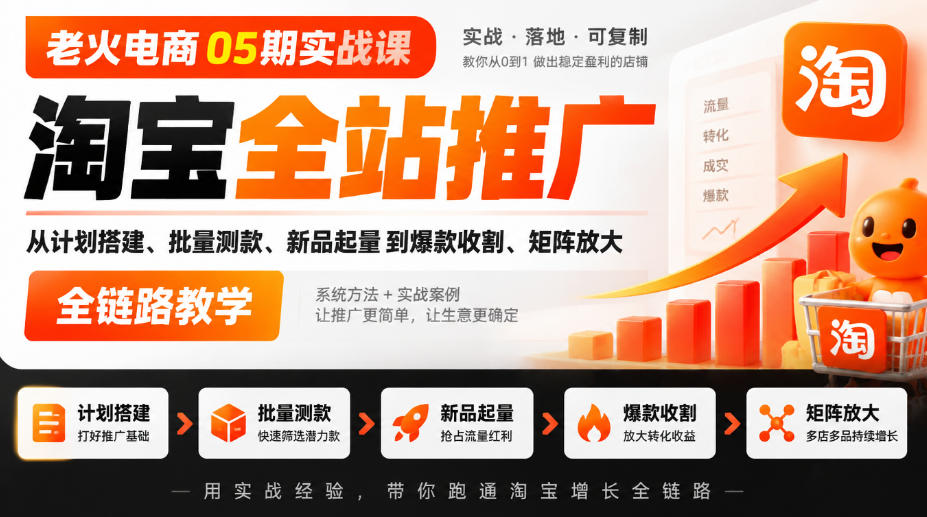 老火电商05期实战课|淘宝全站推广从计划搭建、批量测款、新品起量到爆款收割、矩阵放大全链路教学-52项目站