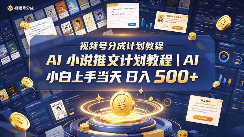 最新视频号分成计划教程|AI 小说推文,小白上手当天日入 500+-52项目站