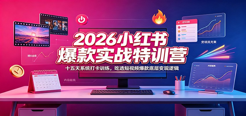 2026小红书爆款实战特训营：十五天系统打卡训练，吃透短视频爆款底层变现逻辑-52项目站