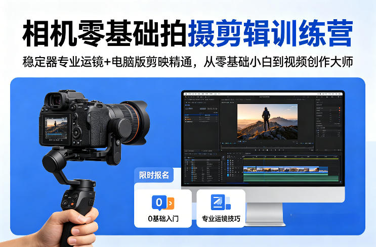 相机零基础拍摄剪辑训练营：稳定器专业运镜+电脑版剪映精通，从零基础小白到视频创作大师-52项目站