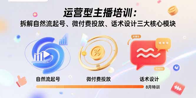 运营型主播培训:拆解自然流起号、微付费投放、话术设计三大核心模块-8月-52项目站