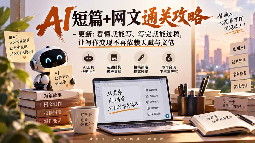 AI短篇+网文通关攻略-更新1009:看懂就能写、写完就能过稿,让写作变现不再依赖天赋与文笔-52项目站