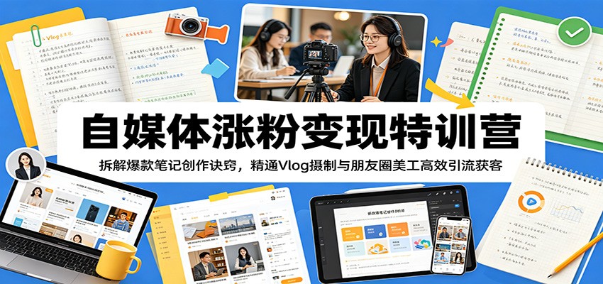 自媒体涨粉变现特训营：拆解爆款笔记创作诀窍，精通Vlog摄制与朋友圈美工高效引流获客-52项目站