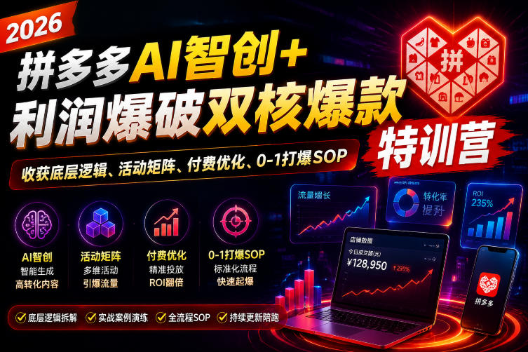 2026拼多多AI智创+利润爆破双核爆款特训营，收获底层逻辑、活动矩阵、付费优化、0-1打爆SOP(更新0810)-52项目站
