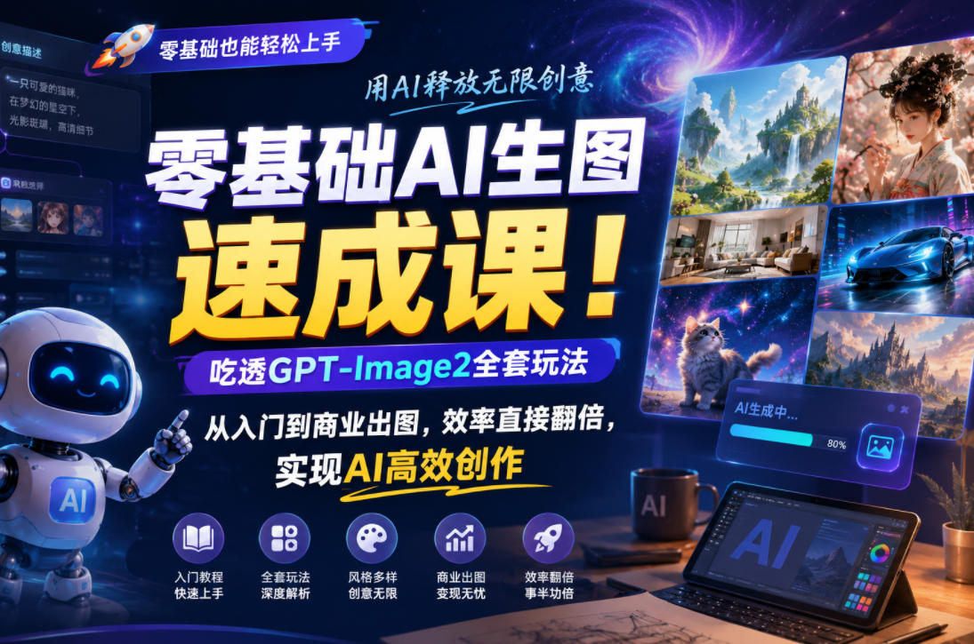 零基础AI生图速成课!吃透GPT-Image2全套玩法,从入门到商业出图,效率直接翻倍,实现AI高效创作-52项目站