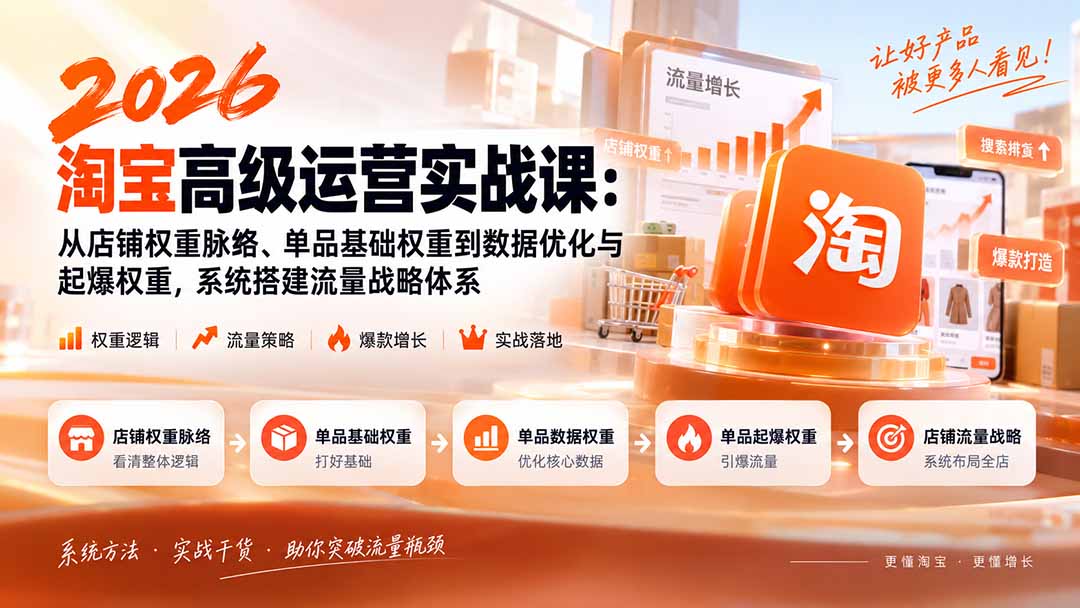2026淘宝高级运营实战课：从店铺权重脉络、单品基础权重到数据优化与起爆权重，系统搭建流量战略体系-52项目站