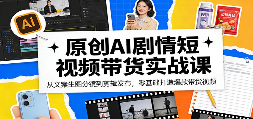 原创AI剧情短视频带货实战课：从文案生图分镜到剪辑发布，零基础打造爆款带货视频-52项目站