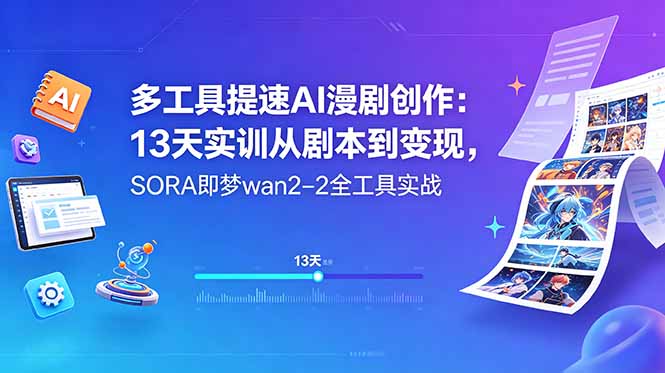 多工具提速AI漫剧创作:13天实训从剧本到变现,SORA即梦wan2-2全工具实战-52项目站