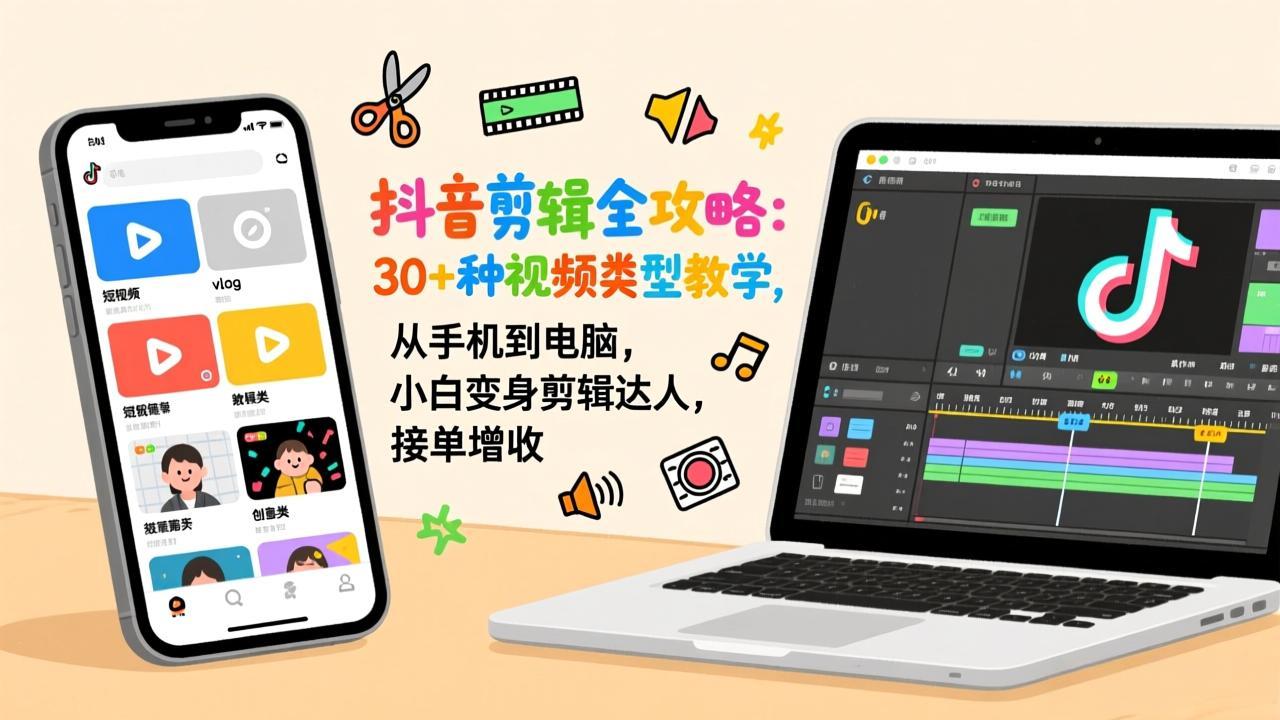 抖音剪辑全攻略：30+种视频类型教学，从手机到电脑，小白变身剪辑达人，接单增收-52项目站