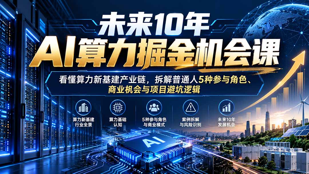 未来10年AI算力掘金机会课:看懂算力新基建产业链,拆解普通人5种参与角色、商业机会与项目避坑逻辑-52项目站
