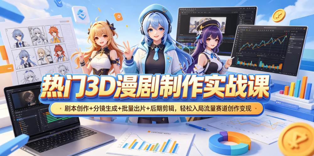 热门3D漫剧制作实战课,剧本创作+分镜生成+批量出片+后期剪辑,轻松入局流量赛道创作变现-52项目站