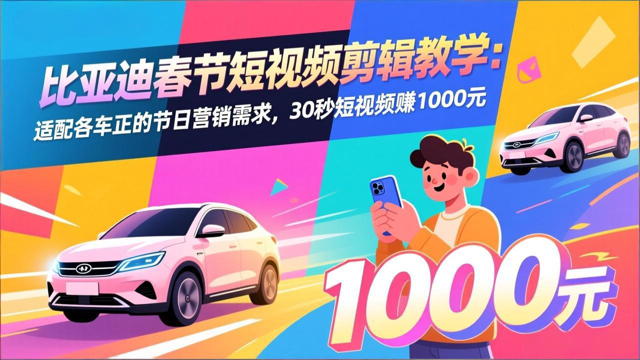 比亚迪春节短视频剪辑教学：适配各车企的节日营销需求，30秒短视频赚1000元-52项目站