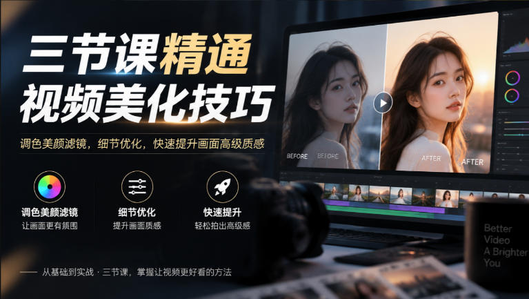 三节课精通视频美化技巧｜调色美颜滤镜，细节优化，快速提升画面高级质感-52项目站