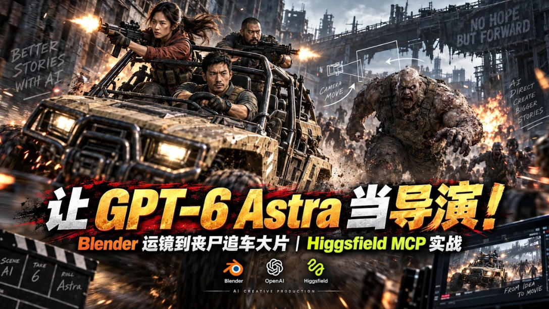 让GPT-6 Astra当导演!Blender运镜到丧尸追车大片|Higgsfield MCP实战-52项目站