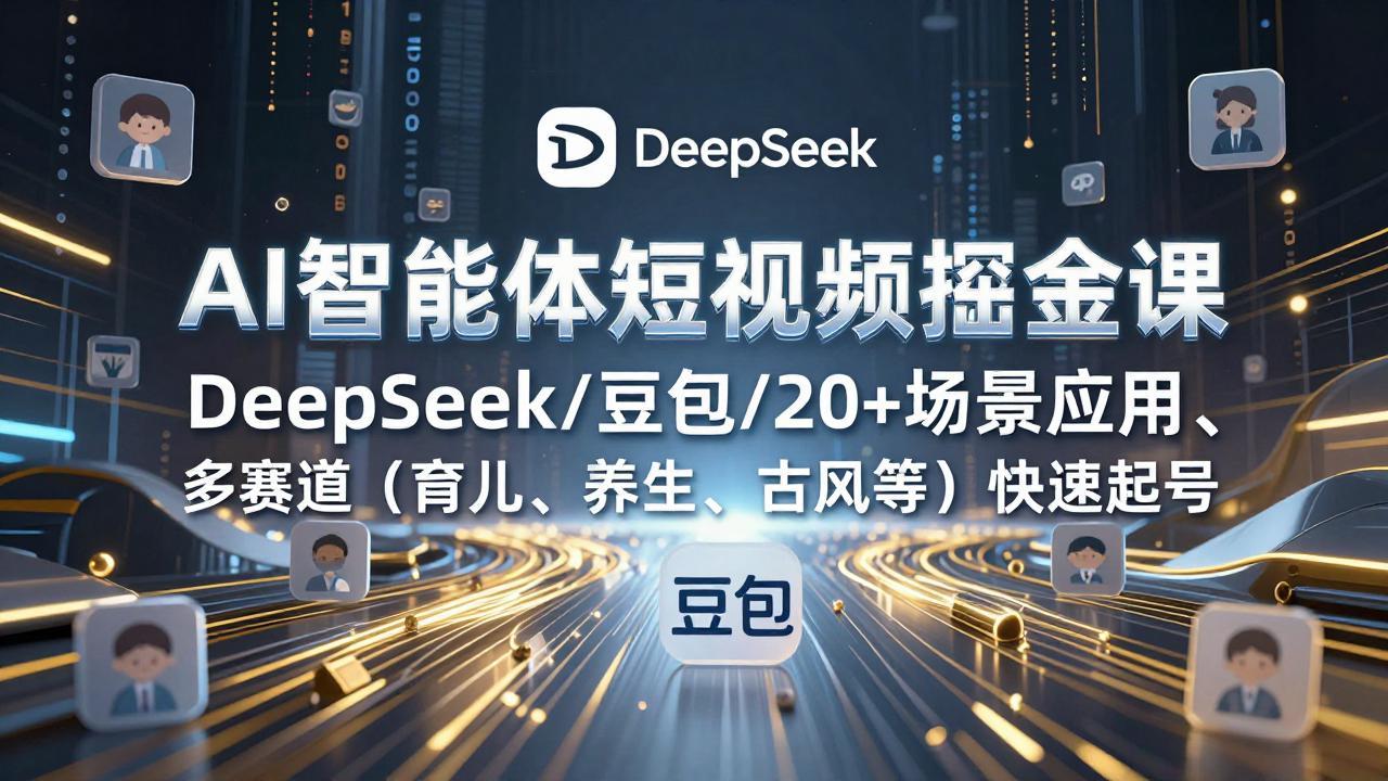 AI智能体短视频掘金课，DeepSeek/豆包/20+场景应用、多赛道(育儿、养生、古风等-52项目站
