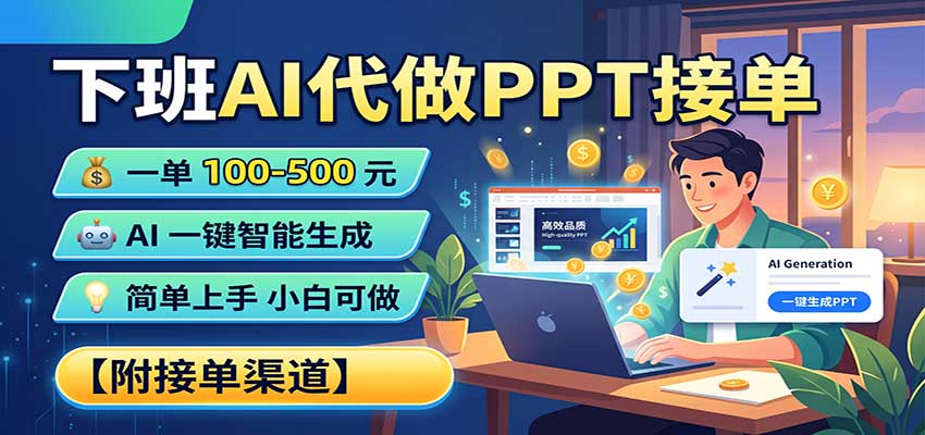 下班AI代做PPT接单，一单100-500，AI一键生成，小白也能做，附接单渠道-52项目站