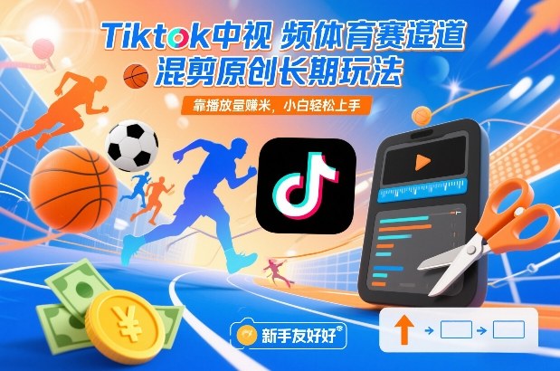 Tiktok中视频体育赛道混剪原创长期玩法，靠播放量賺米，小白轻松上手-52项目站