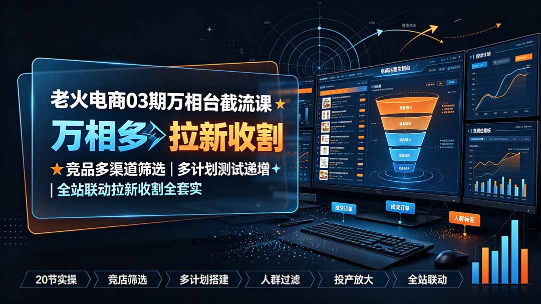 老火电商03期万相台截流课：竞品多渠道筛选｜多计划测试递增｜全站联动拉新收割全套实操教学-52项目站
