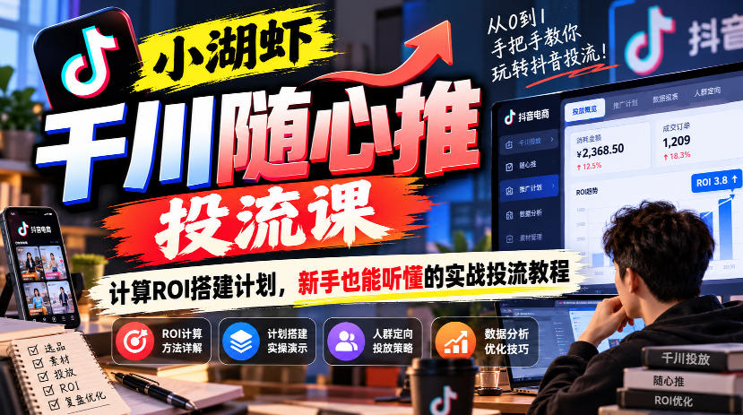 小湖虾千川随心推投流课，计算ROI搭建计划，新手也能听懂的实战投流教程-52项目站
