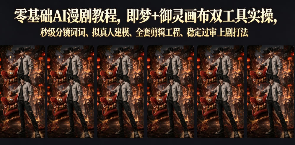 零基础AI漫剧教程，即梦+御灵画布双工具实操，秒级分镜提示词、拟真人建模、全套剪辑工程、稳定过审上剧打法-52项目站