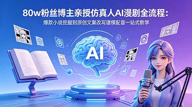 80w粉丝博主亲授仿真人AI漫剧全流程:爆款小说挖掘到原创文案改写建模配音一站式教学-52项目站
