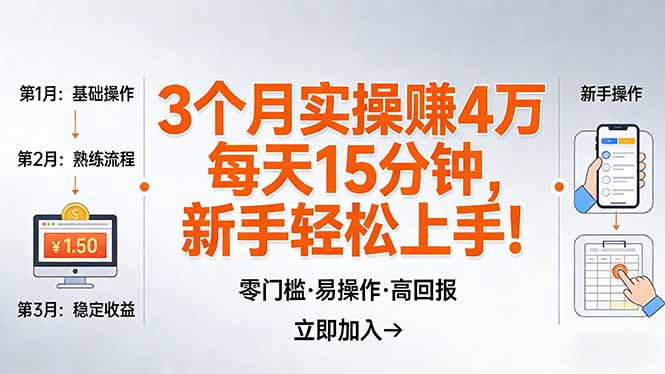 我3 个月实操赚了 4 万 ，每天操作15分钟，新手也能轻松上手！-52项目站