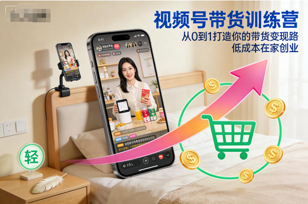 视频号带货训练营，从0到1打造你的带货变现路，低成本在家创业-52项目站