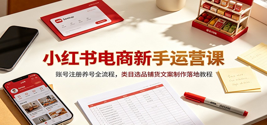 小红书电商新手运营课：账号注册养号全流程，类目选品铺货文案制作落地教程-52项目站