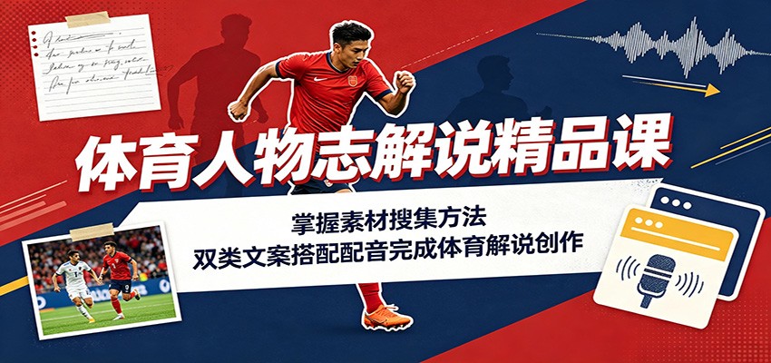 体育人物志解说精品课:掌握素材搜集方法,双类文案搭配配音完成体育解说创作-52项目站