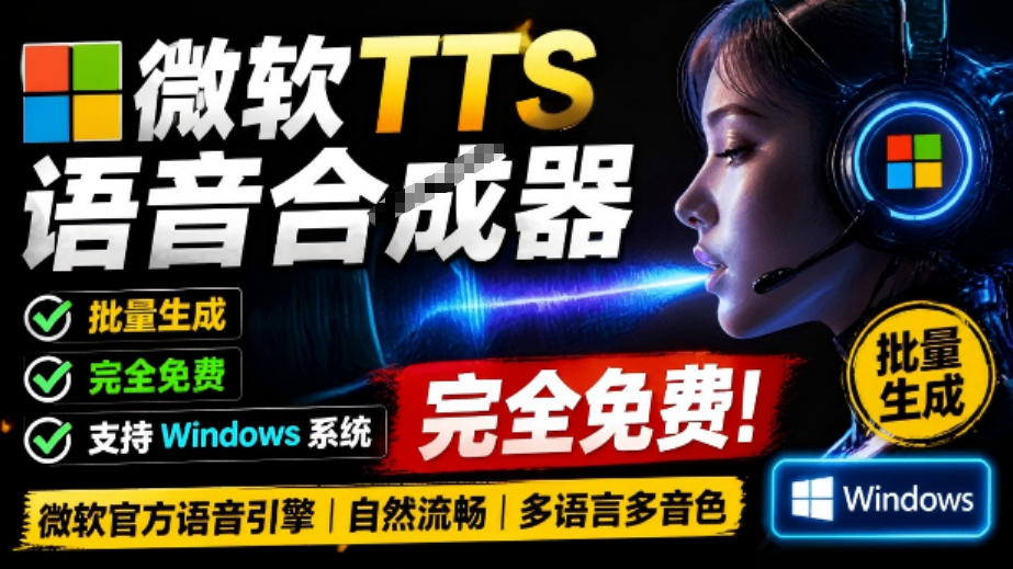 微软TTS免费语音配音生成器，完全免费，支持多语音、多音色选择，Windows系统专用TTS语音合成器-52项目站