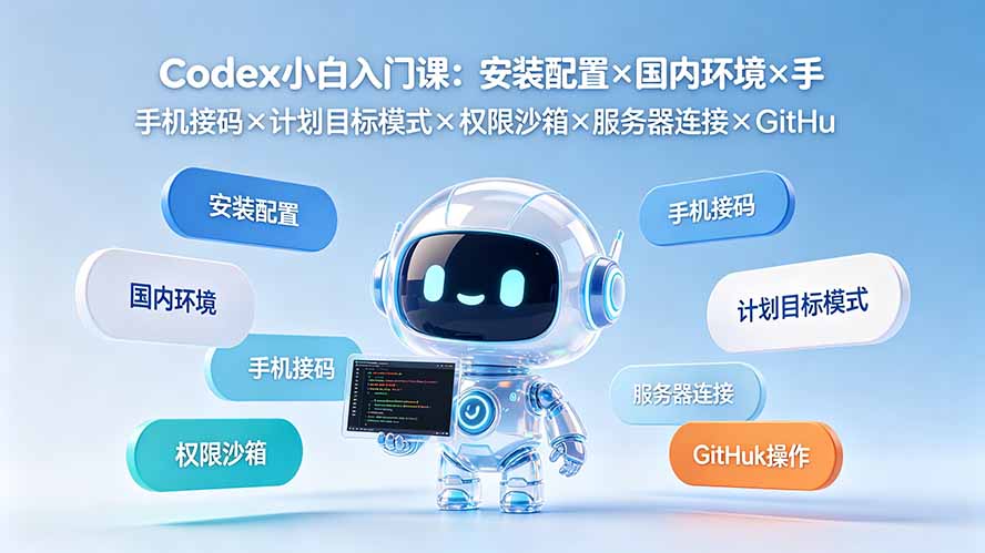 Codex小白入门课：安装配置×国内环境×手机接码×计划目标模式×权限沙箱×服务器连接×GitHub操作-52项目站