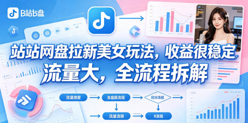 B站网盘拉新美女玩法，收益很稳定，流量大，全流程拆解-52项目站