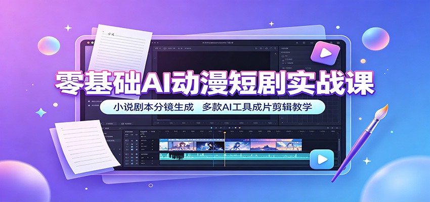 零基础AI动漫短剧实战课：小说剧本分镜生成，多款AI工具成片剪辑教学-52项目站