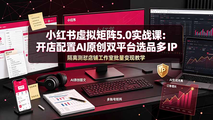 小红书虚拟矩阵5.0实战课：开店配置｜AI原创｜双平台选品｜多IP隔离｜测怼店铺工作室批量变现实操教学-52项目站