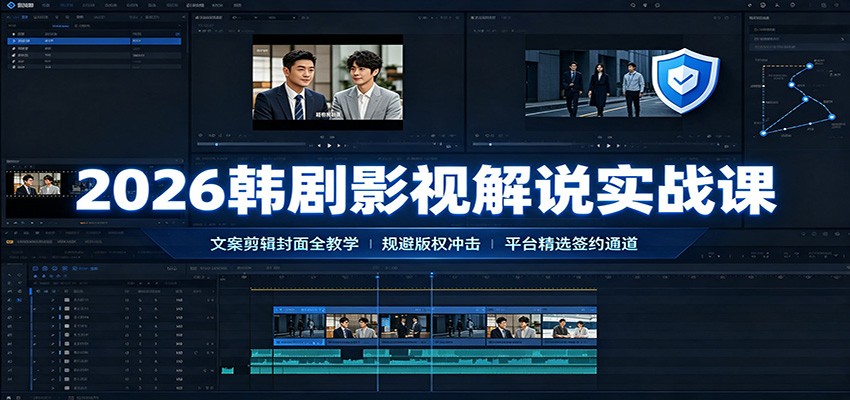2026韩剧影视解说实战课：文案剪辑封面全教学，规避版权冲击平台精选签约通道-52项目站