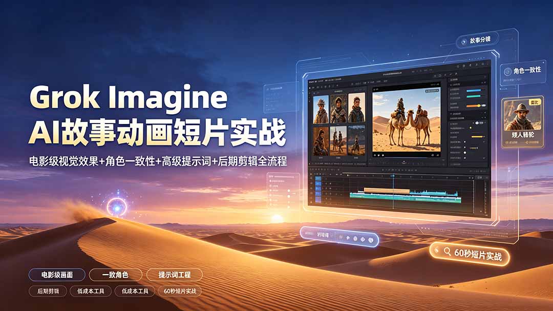 Grok Imagine AI故事动画短片实战：电影级视觉效果+角色一致性+高级提示词+后期剪辑全流程-52项目站