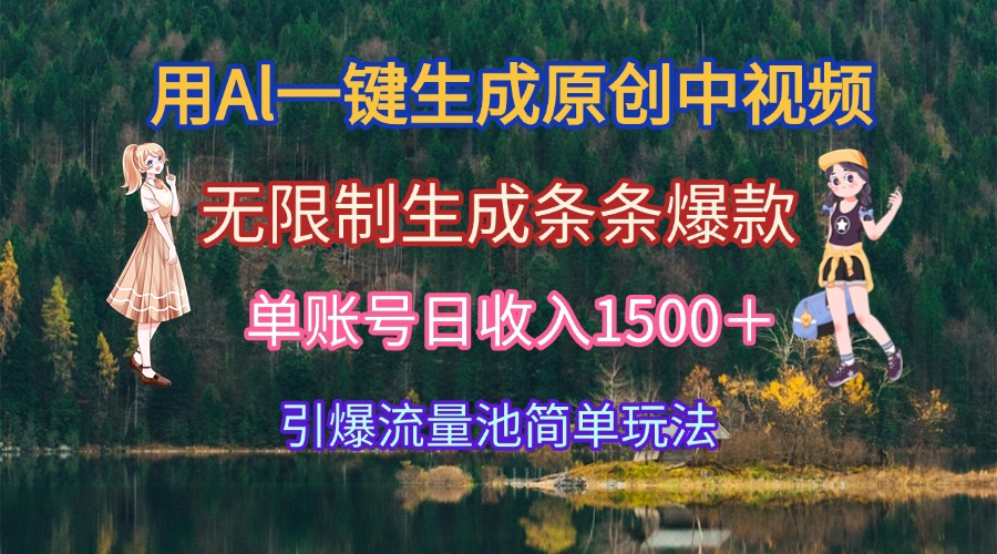 用Al一键生成原创中视频，无限制生成条条爆款，单账号日收入1500＋引爆…-52项目站