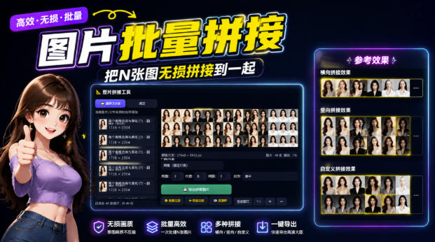图片批量拼接，把N张图无损拼接到一起，支持横向、竖向、自定义等功能-52项目站